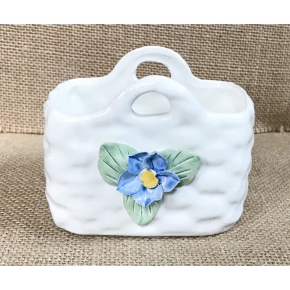 Wildwood Capodimonte Style Ceramic Basket Trinket Dish Planter Cottage Core